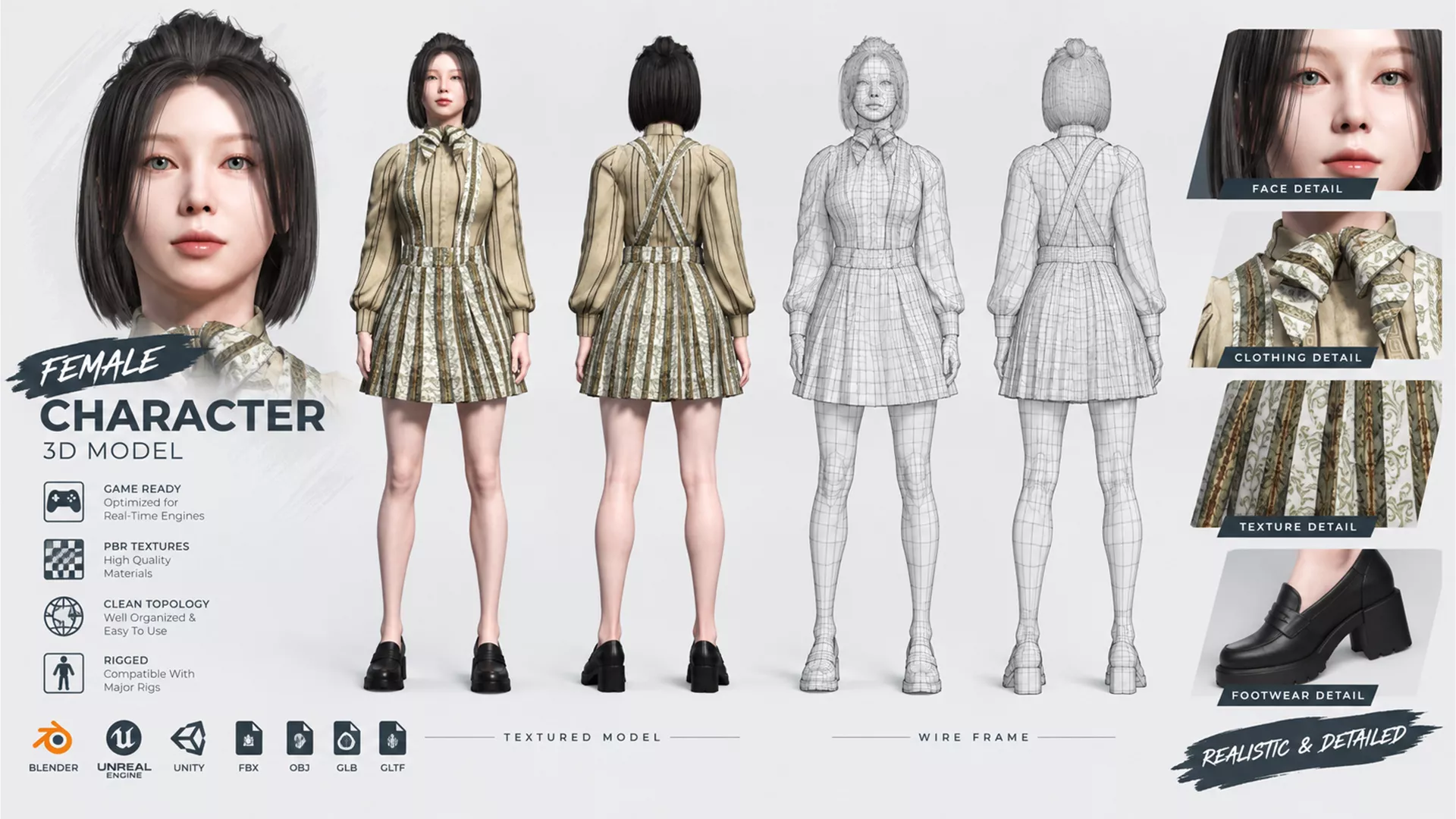 Korean Girl Character for Games and Animation 3D model