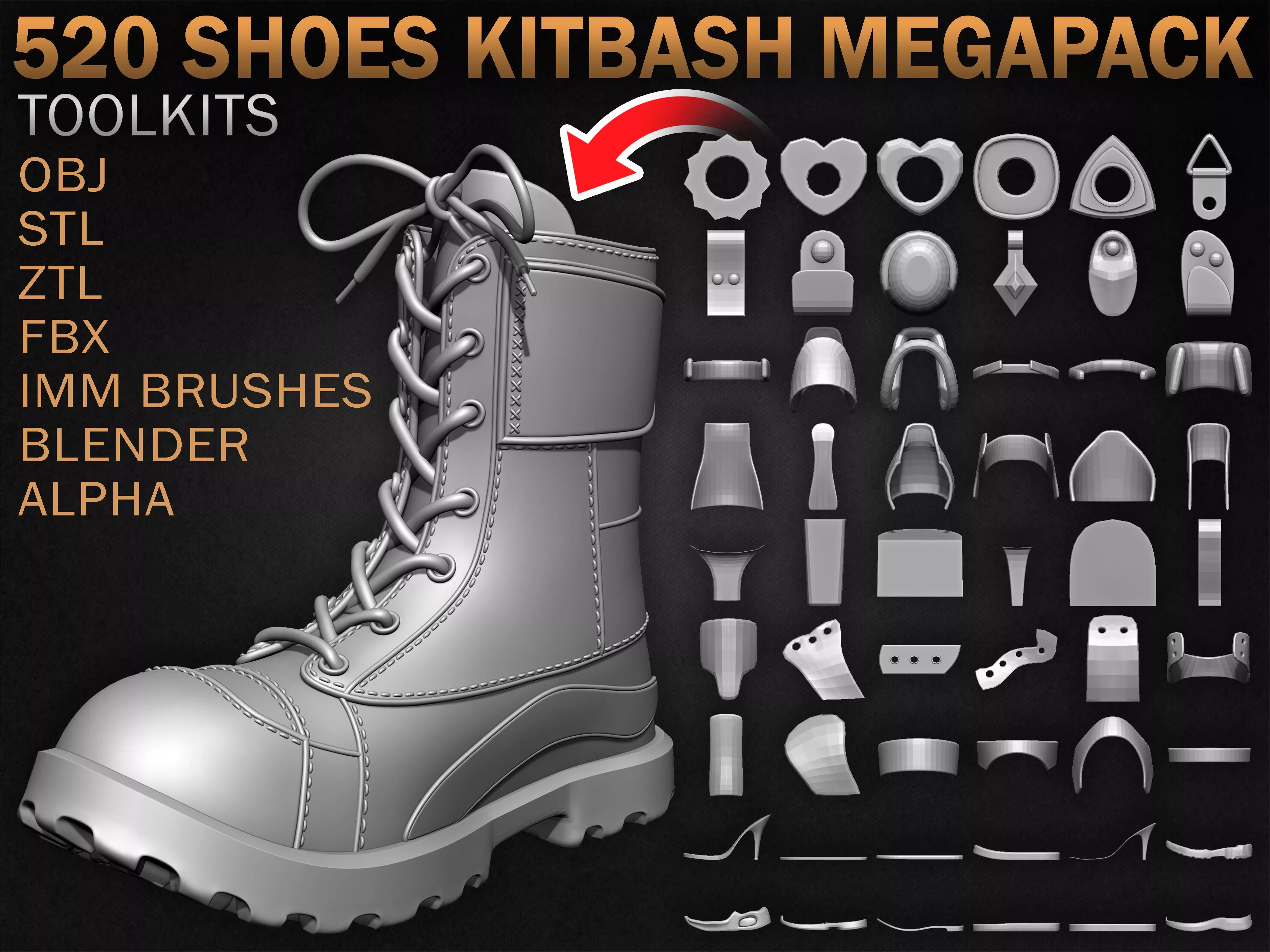 520 Shoes Toolkit Mega Pack Low-poly 3D model