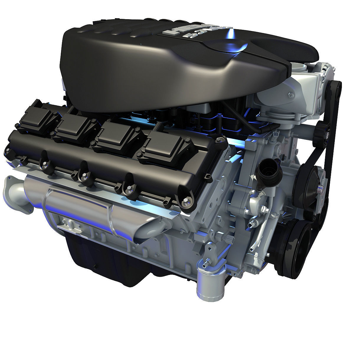 Black Cover Dodge Ram V8 Engine 3D model_4