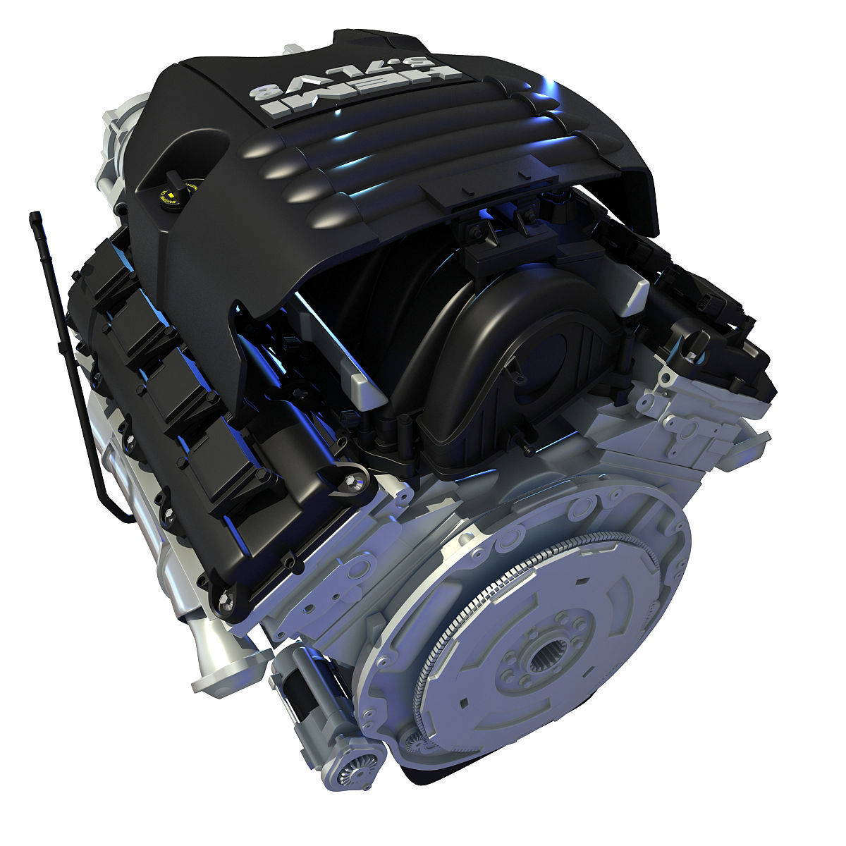 Black Cover Dodge Ram V8 Engine 3D model_7