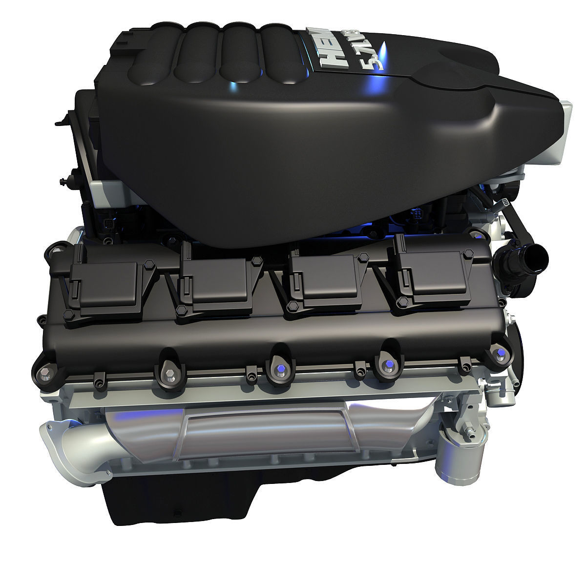 Black Cover Dodge Ram V8 Engine 3D model_2