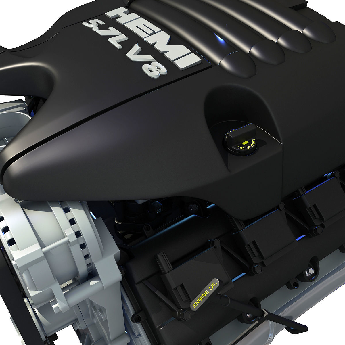 Black Cover Dodge Ram V8 Engine 3D model_10
