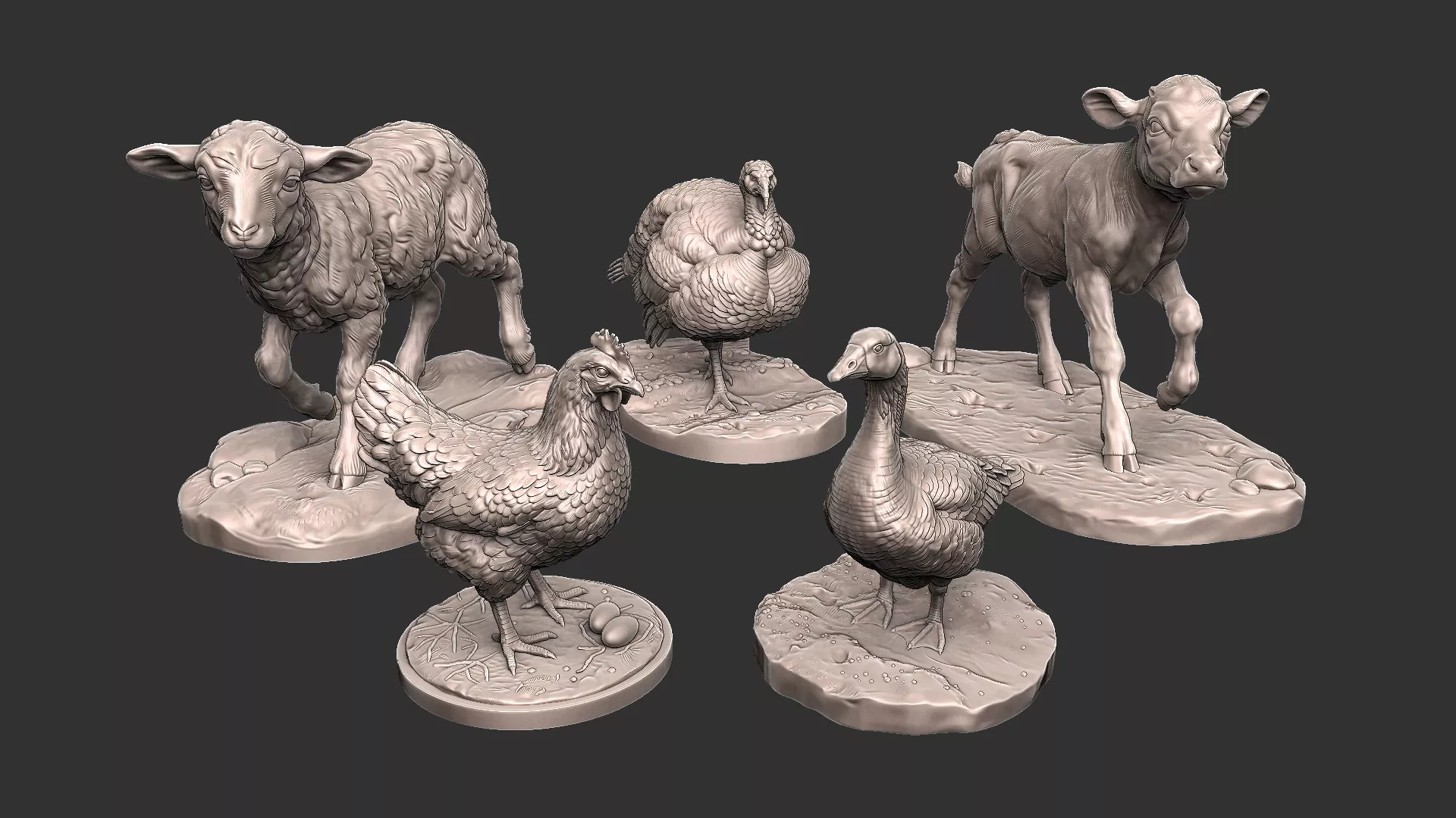 Livestock Pack Vol 2 STL 3MF - 5 Realistic Farm Animals Bundle 3D print model