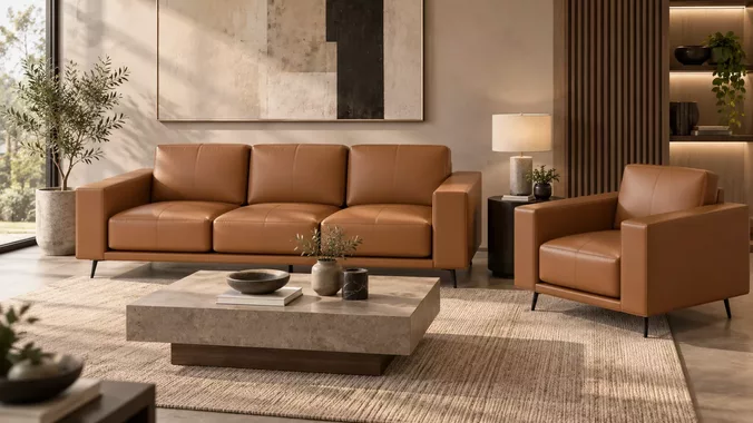 Modern Leather Sofa Armchair Set 3D Model