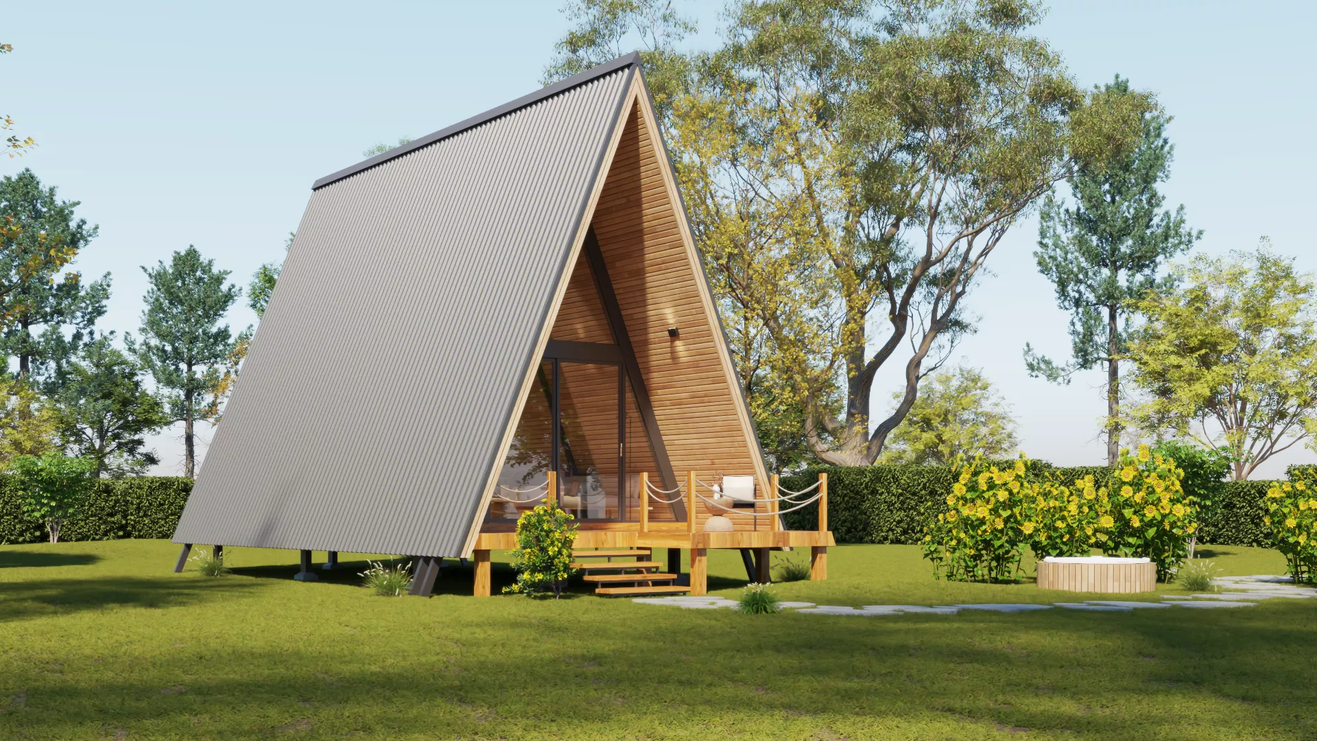 Fully furnished A-frame house 3D model 3D print model