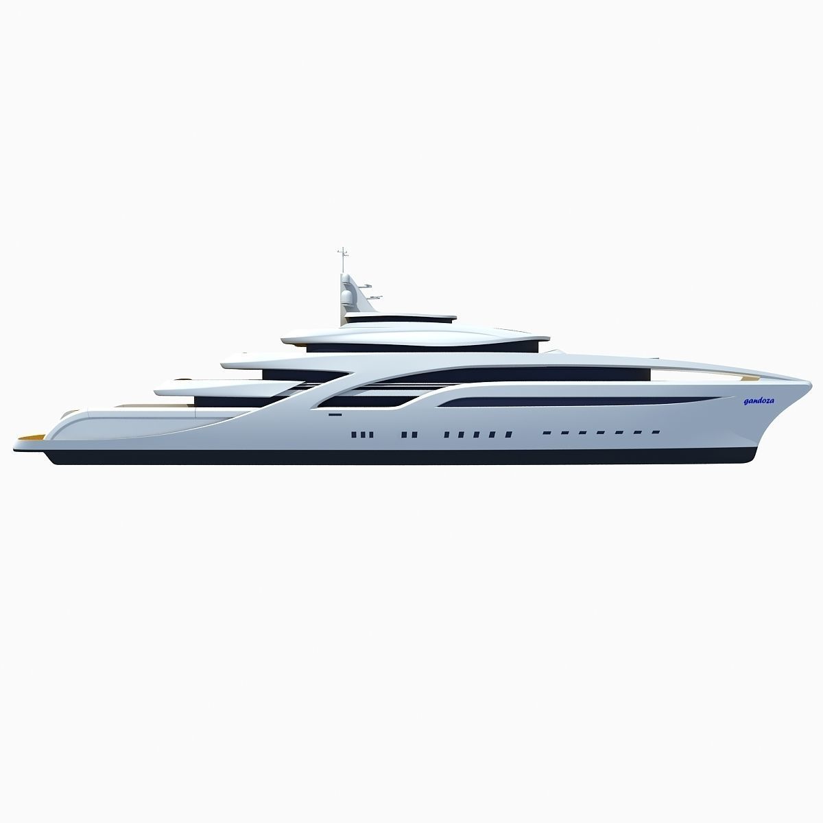 Concept Yellow Deck Luxury Yacht 3D model_2