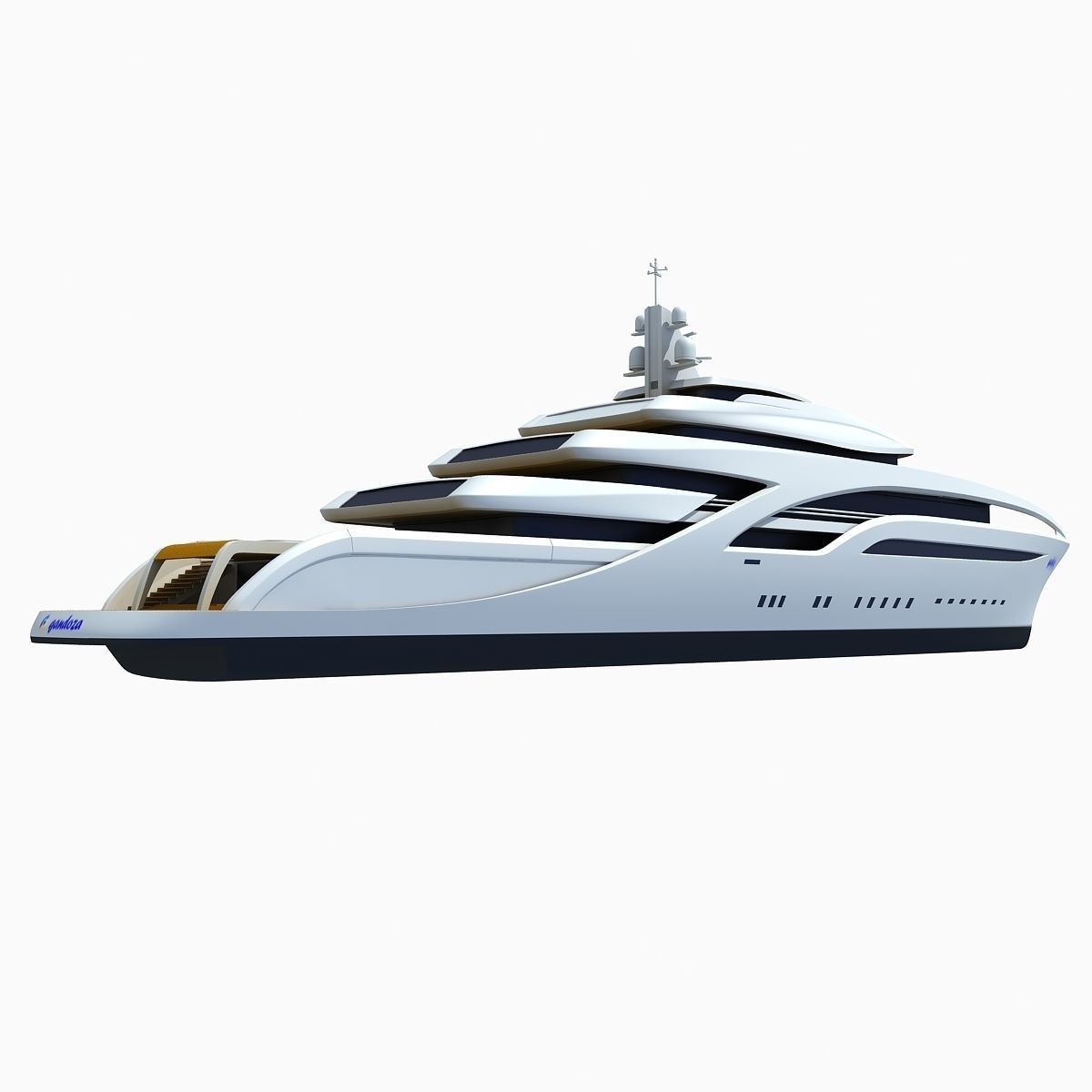 Concept Yellow Deck Luxury Yacht 3D model_7