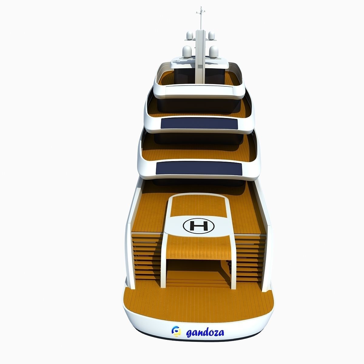Concept Yellow Deck Luxury Yacht 3D model_8