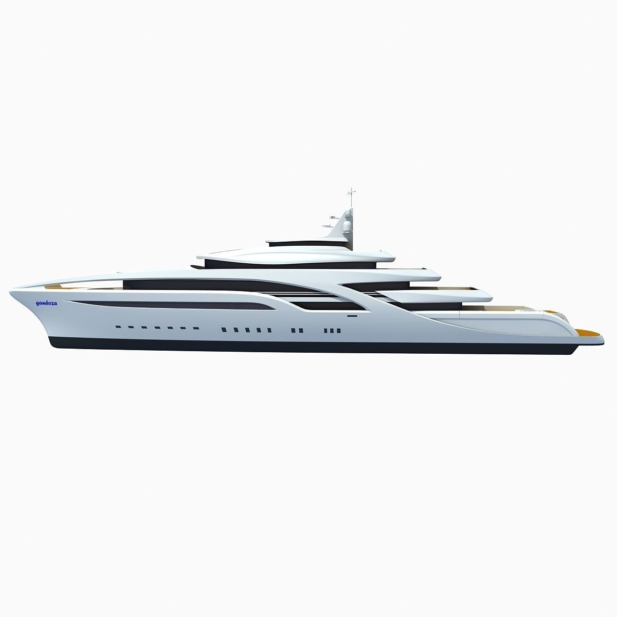 Concept Yellow Deck Luxury Yacht 3D model_1