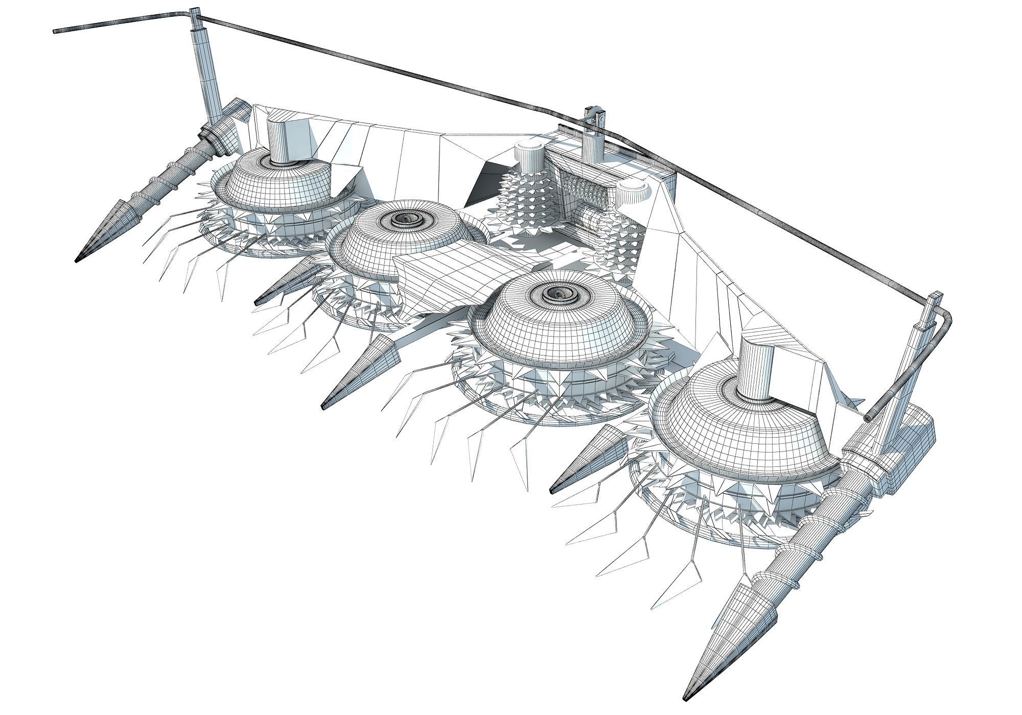 Yellow Combine Forage Threshing Header 3D model_7
