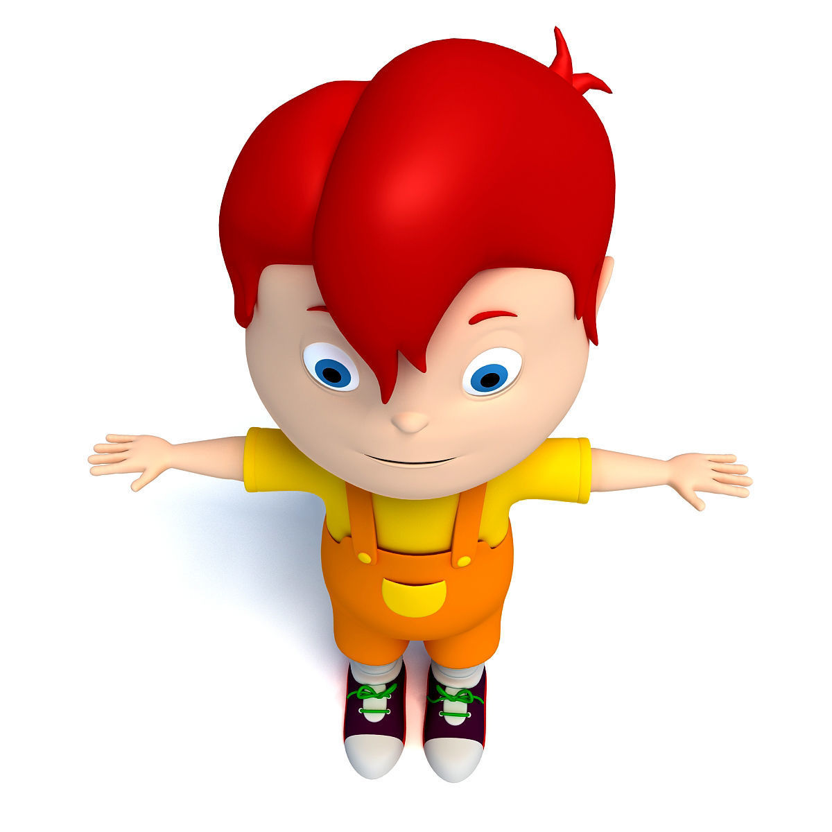 Redhaired Child Cartoon Character 3D model_3