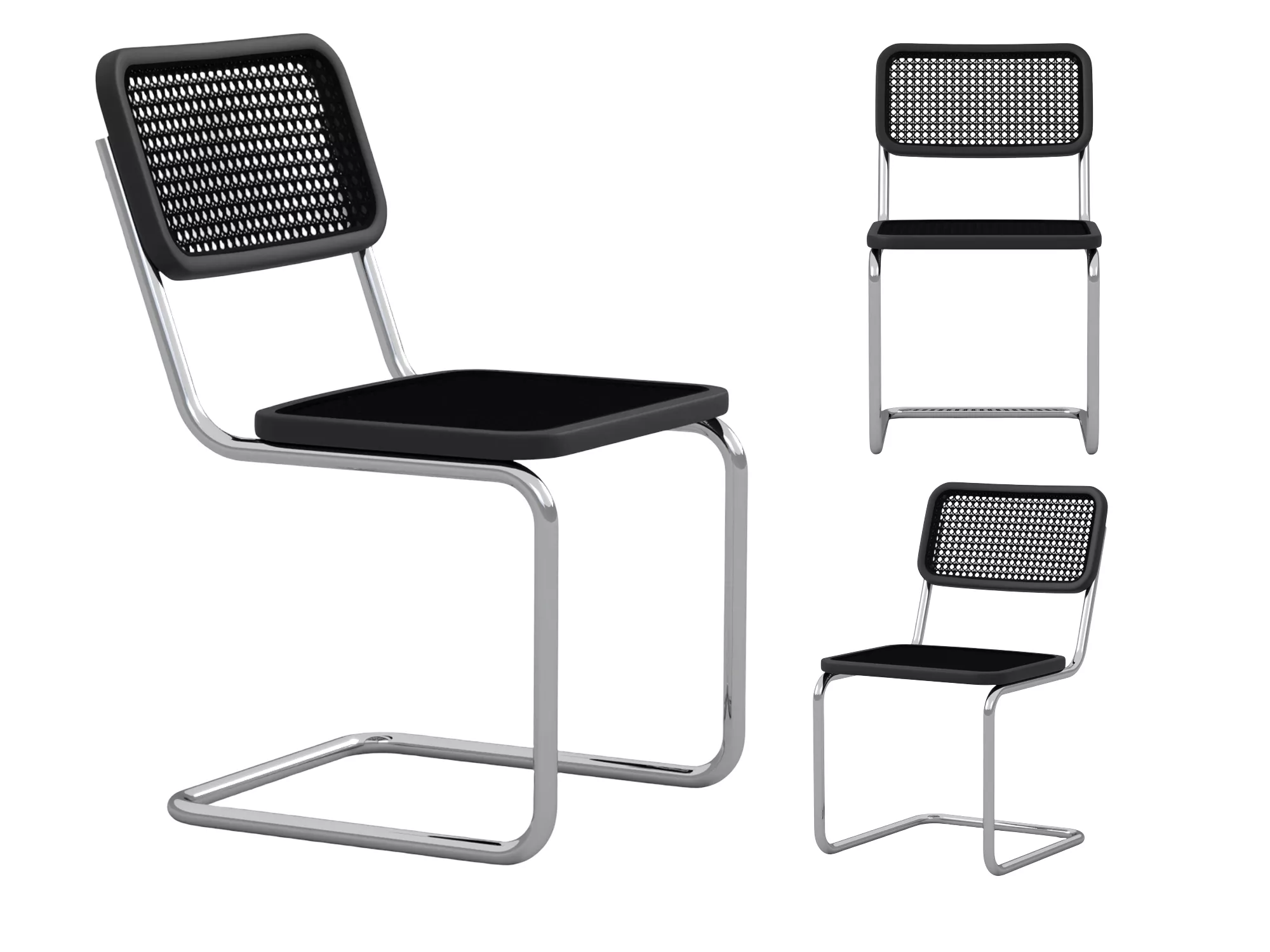 Black Perforated Back Cantilever Chair With Chrome Frame 3D model
