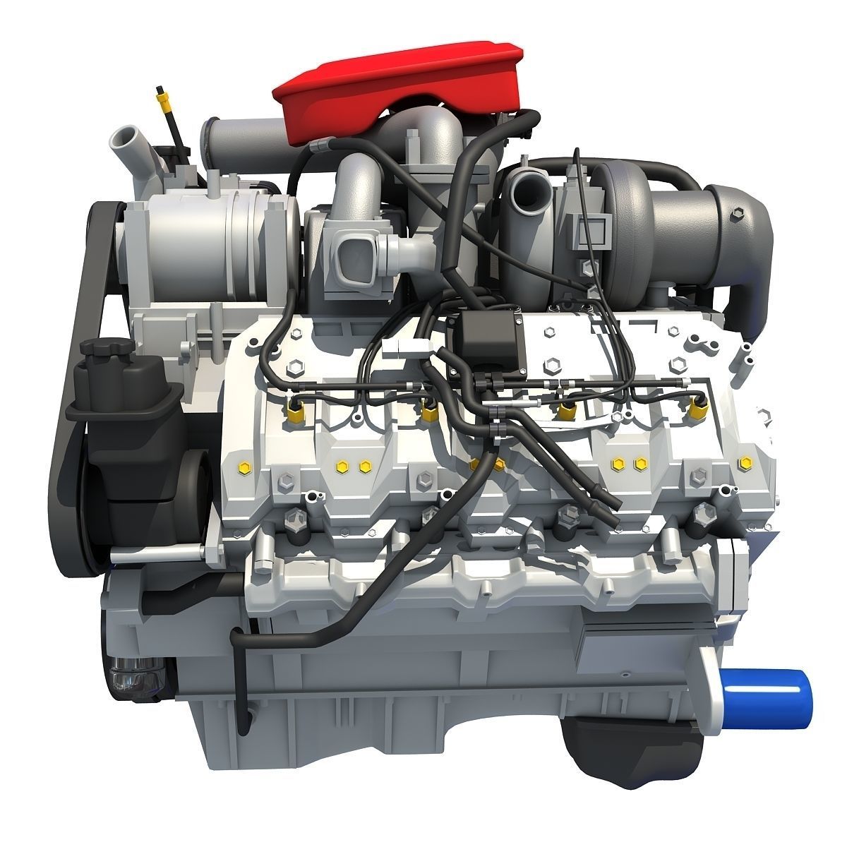 Red Car Engine 3D model_4