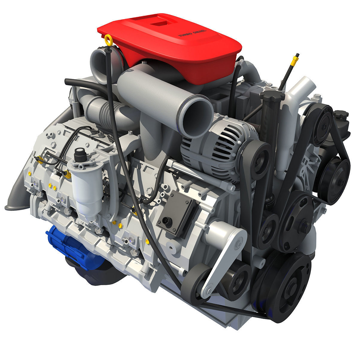 Red Car Engine 3D model_2