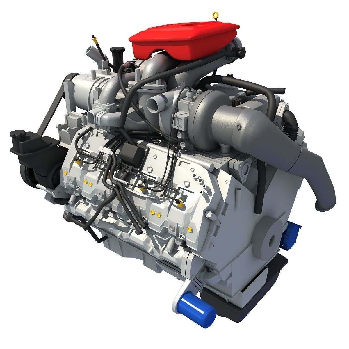Red Car Engine 3D model_9