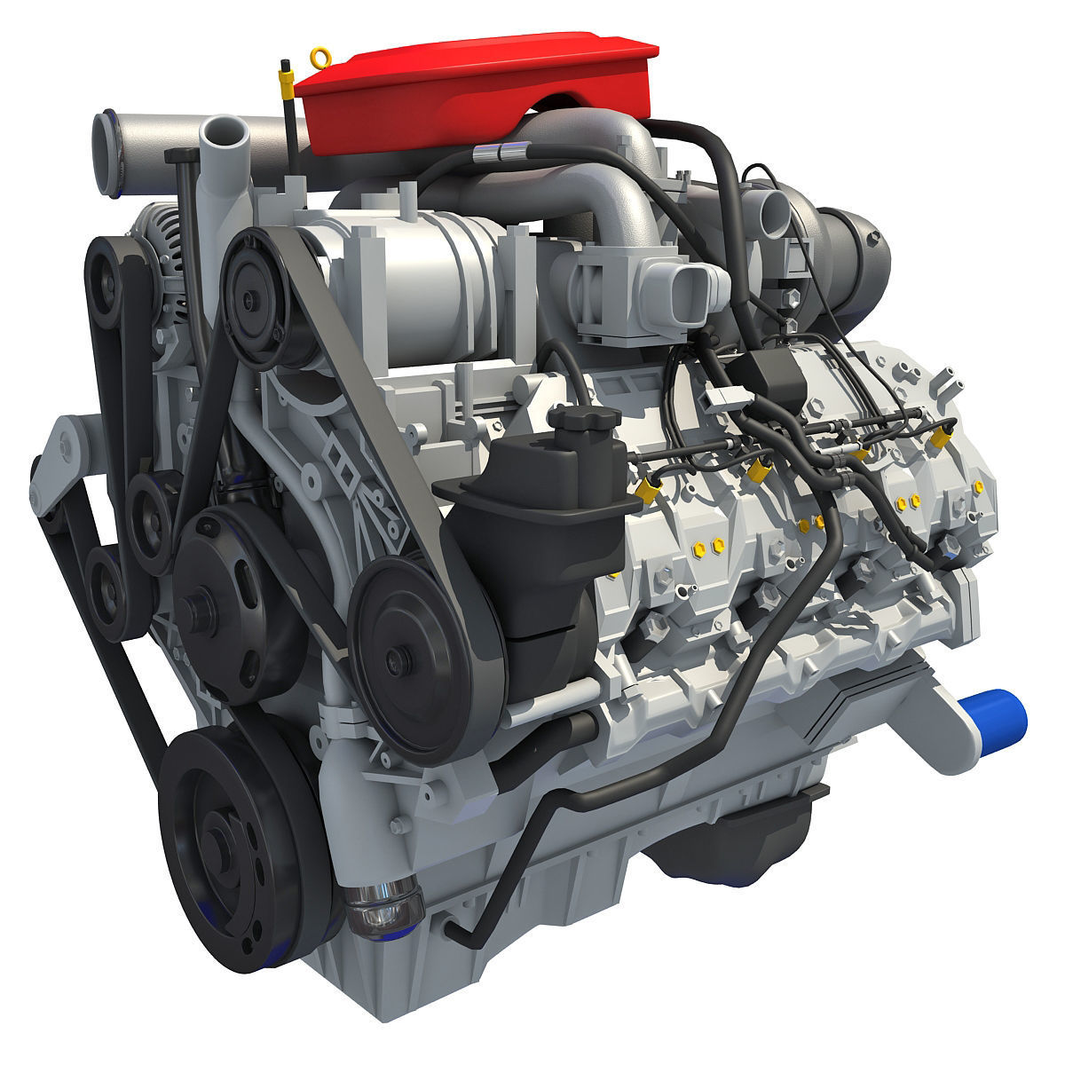 Red Car Engine 3D model_1