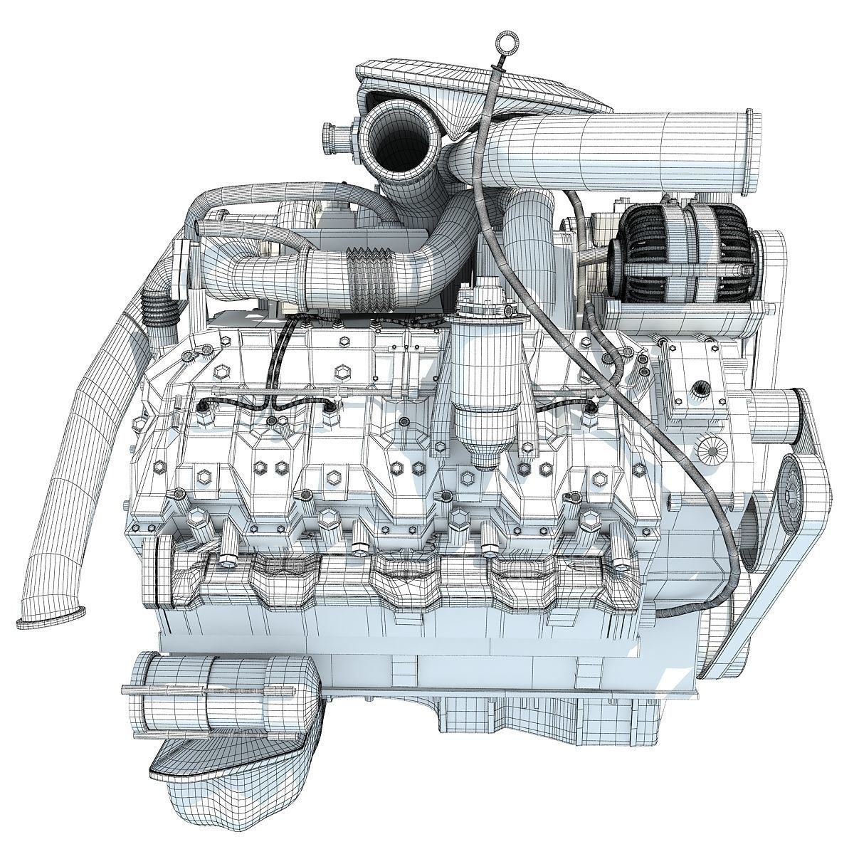Red Car Engine 3D model_14