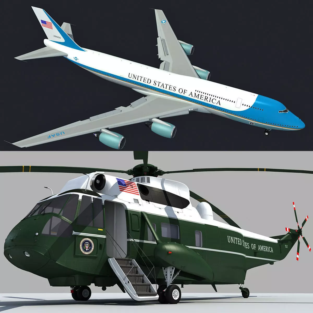 Boeing Air Force One and Marine One 3D model_0