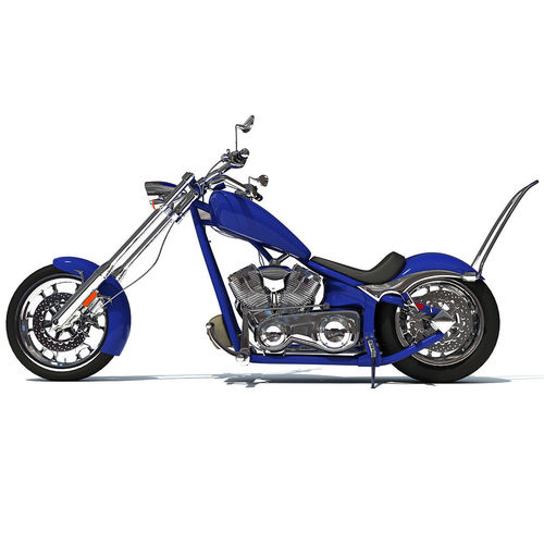 Blue Classic Chopper Motorcycle 3D model