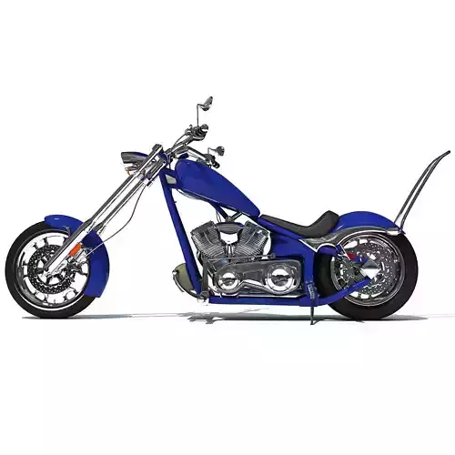 Blue Classic Chopper Motorcycle 3D model