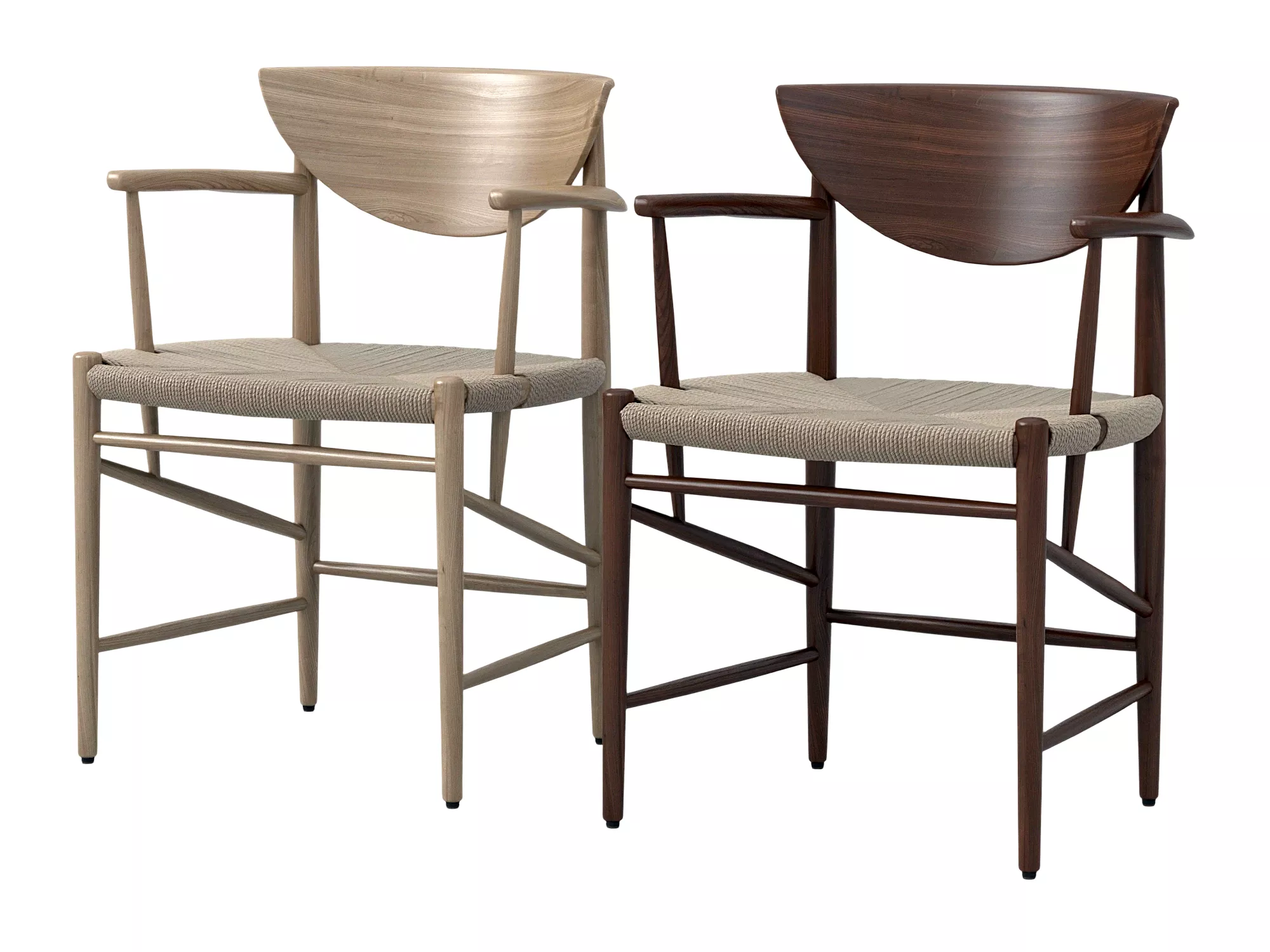 Two Traditional Wooden Armchairs With Woven Seats 3D model