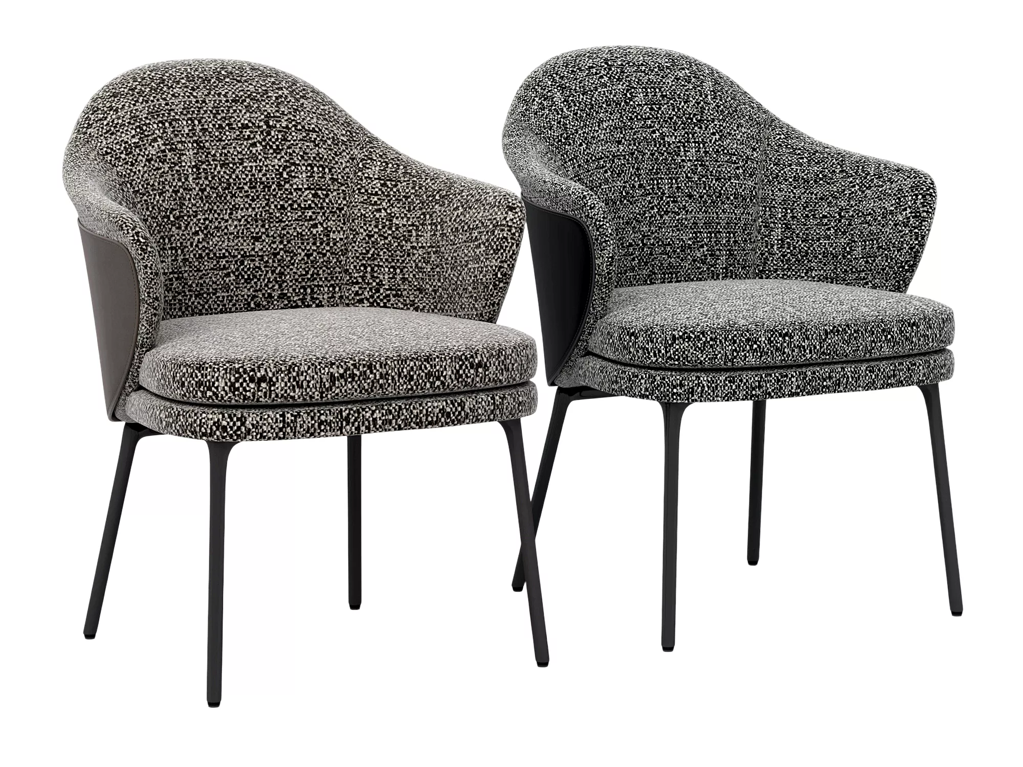 Two Speckled Gray Upholstered Armchairs With Black Metal Legs 3D model