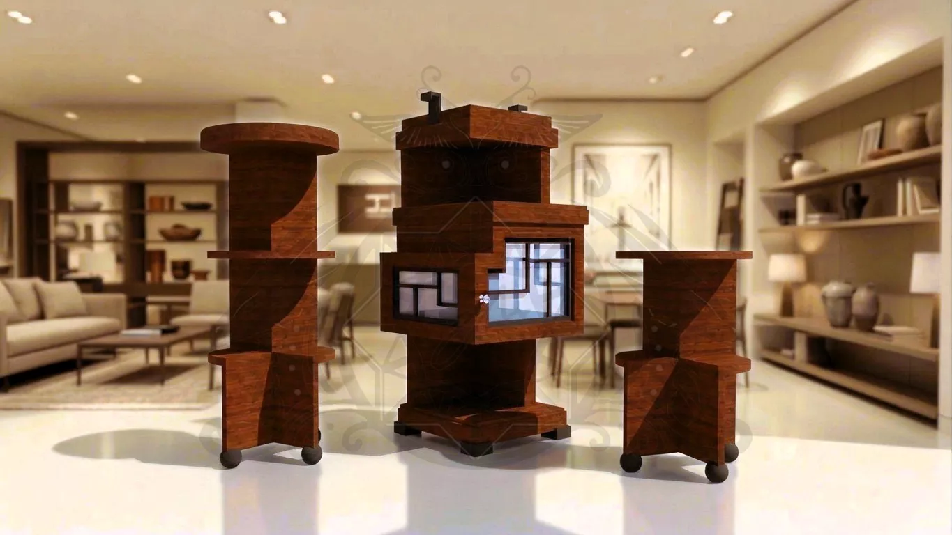 Vintage Wooden Art Deco Cabinet and Display Stands 3D Model Low-poly 3D model