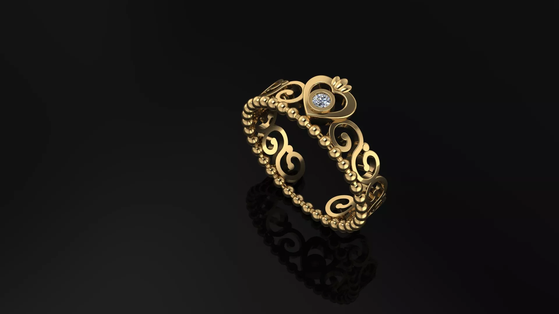 Crown Gemstone Ring Elegant Women Gold Jewelry CAD Model 3D print model
