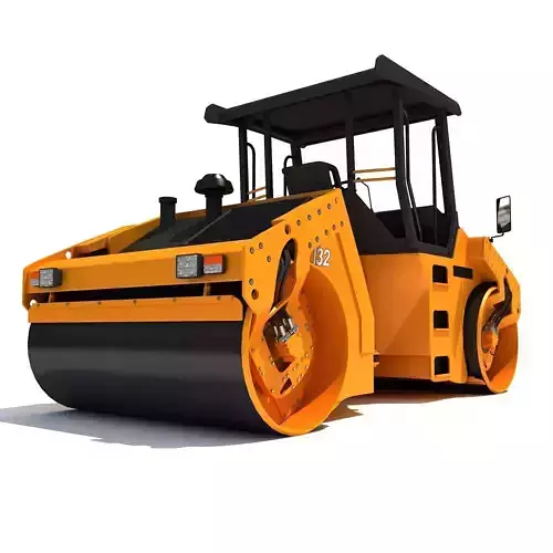 Yellow industrial road roller 3D model