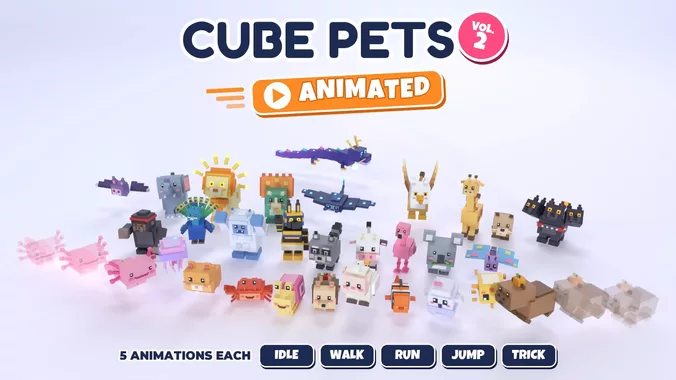 Animated Cube Pets Pack 2 - 30 Low Poly Animals
