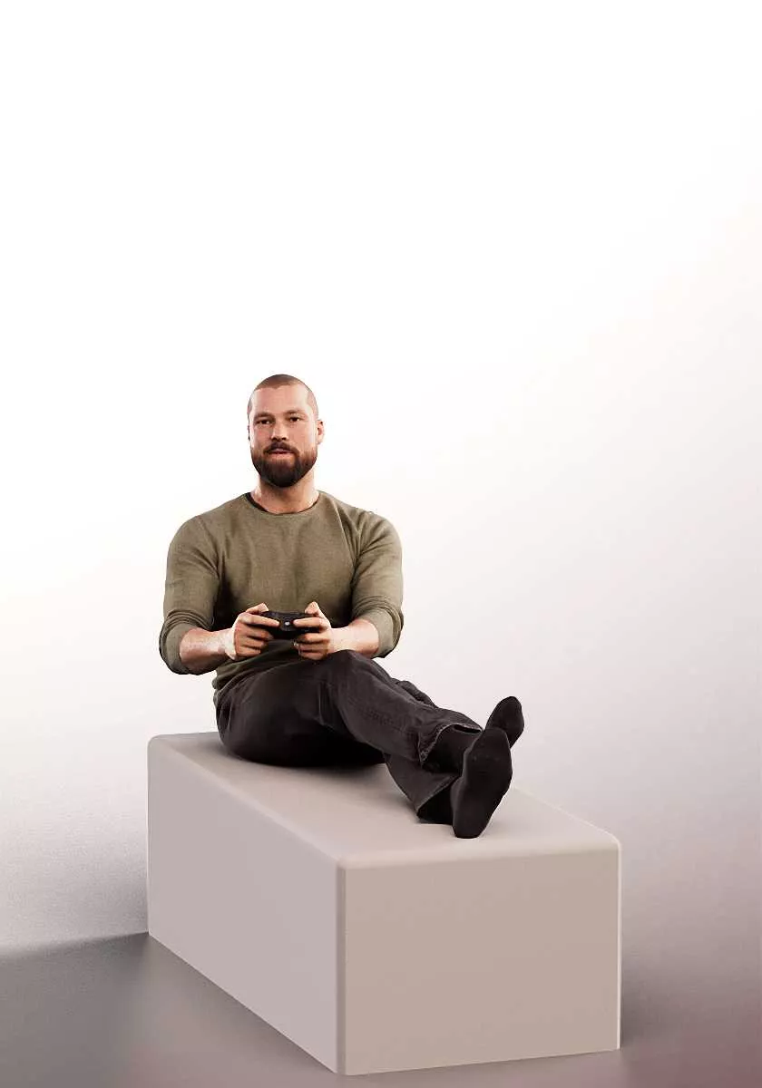 15074 - man sitting playing console Low-poly 3D model