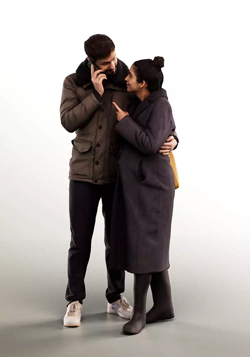 15049 - couple calling on smartphone Low-poly 3D model