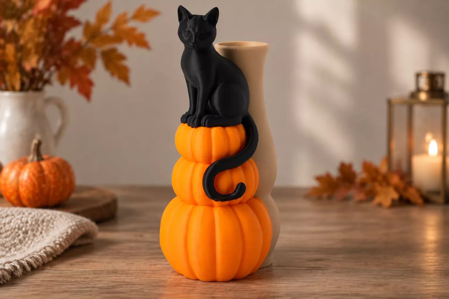 Black Cat Pumpkin Vase - Autumn Halloween Decor 3D print model
