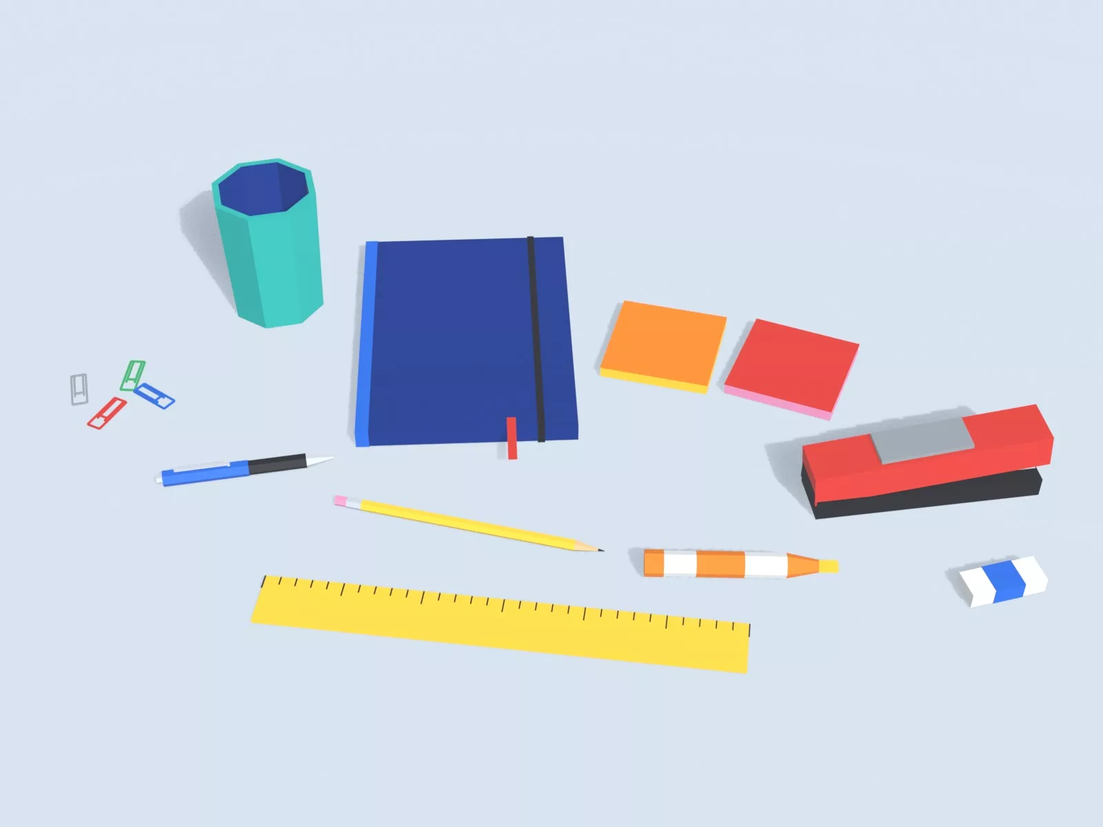 Stationery Pack Cartoon Low-poly 3D model