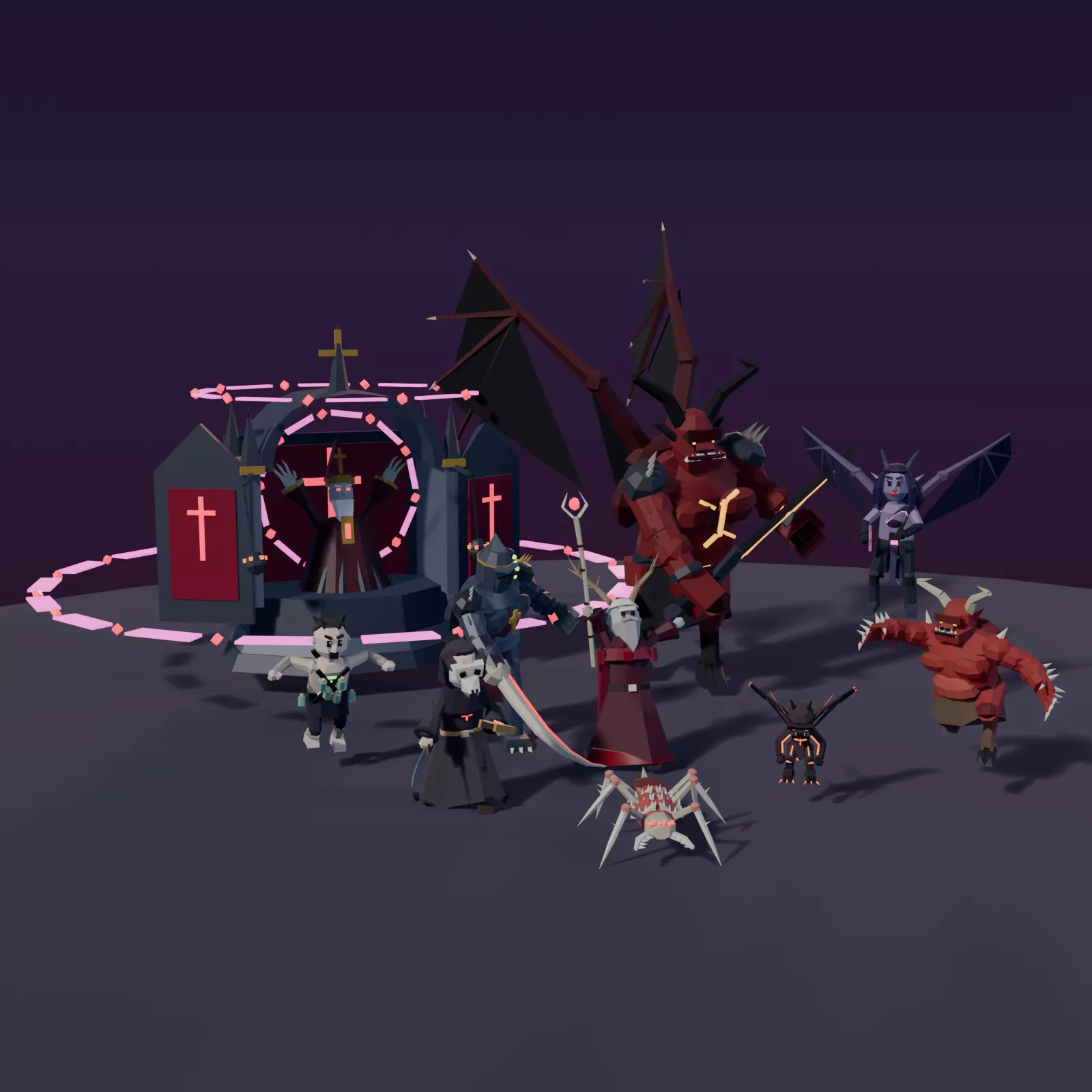 Rigged Animated Low Poly Demons and Cultists Low-poly 3D model