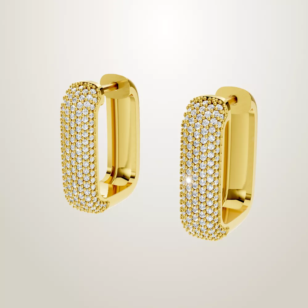 rectangular hoop earrings with pave set diamonds 3D print model