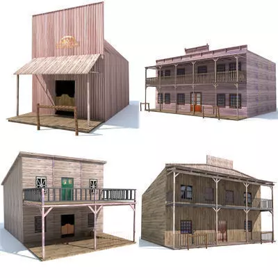 4 Western Styled Houses 3D model_0