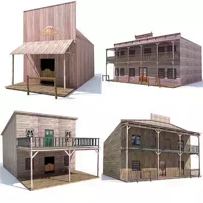 4 Western Styled Houses 3D model