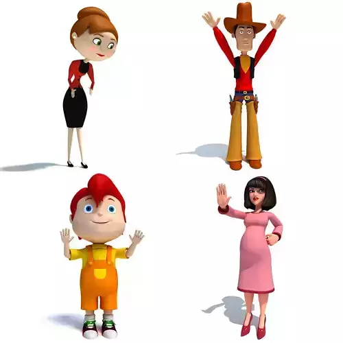 4 Rigged Cartoon Characters Models 3D model