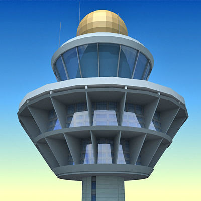 4 Airline Control Towers Low-poly 3D model_19