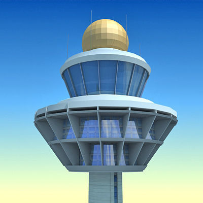 4 Airline Control Towers Low-poly 3D model_2
