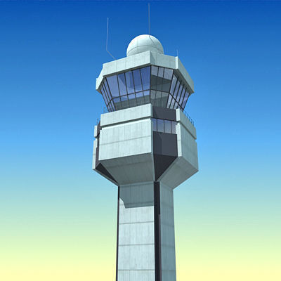 4 Airline Control Towers Low-poly 3D model_5