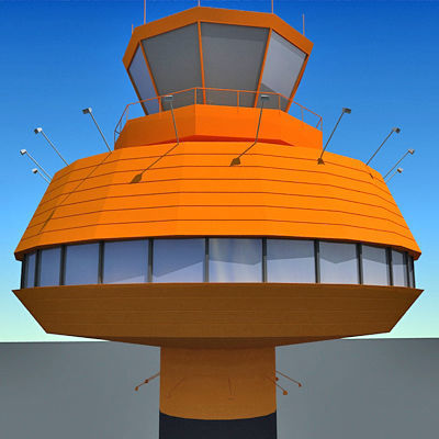 4 Airline Control Towers Low-poly 3D model_10