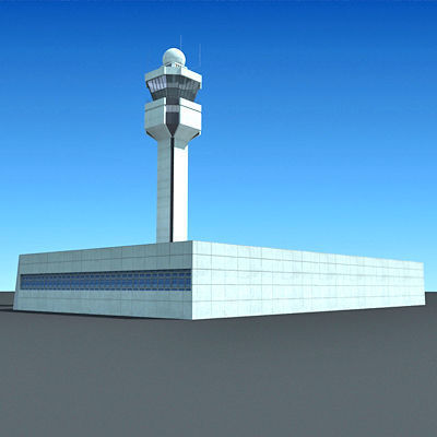 4 Airline Control Towers Low-poly 3D model_3