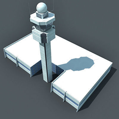 4 Airline Control Towers Low-poly 3D model_1