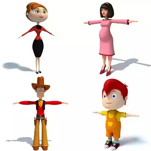 4 Cartoon Characters 3D model