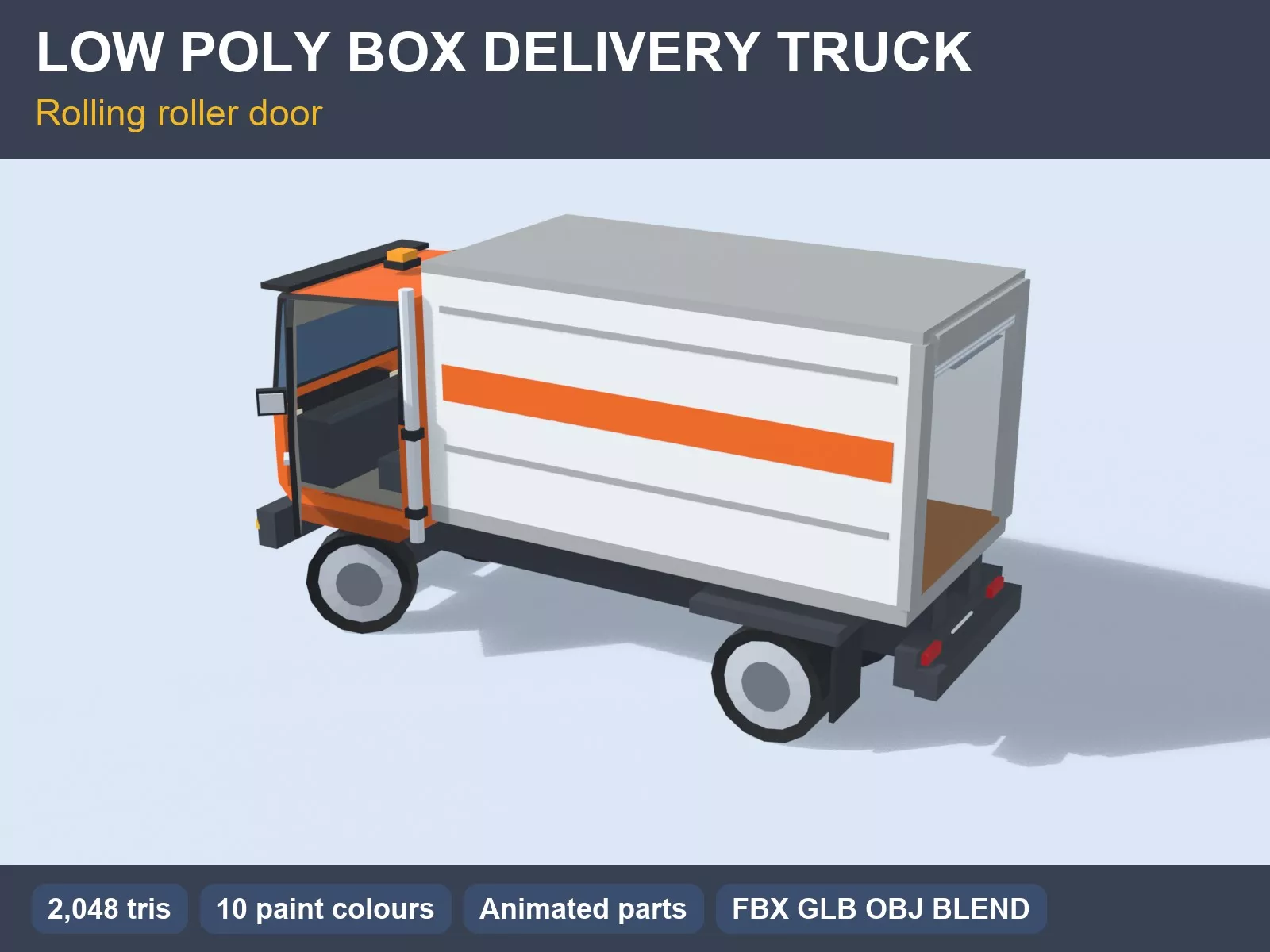 Cartoon Box Delivery Truck Animated Roller Door Game Ready Low-poly 3D model