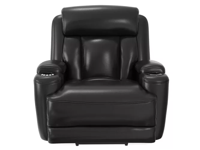 Black Leather Single Recliner Chair Cup Holder PBR