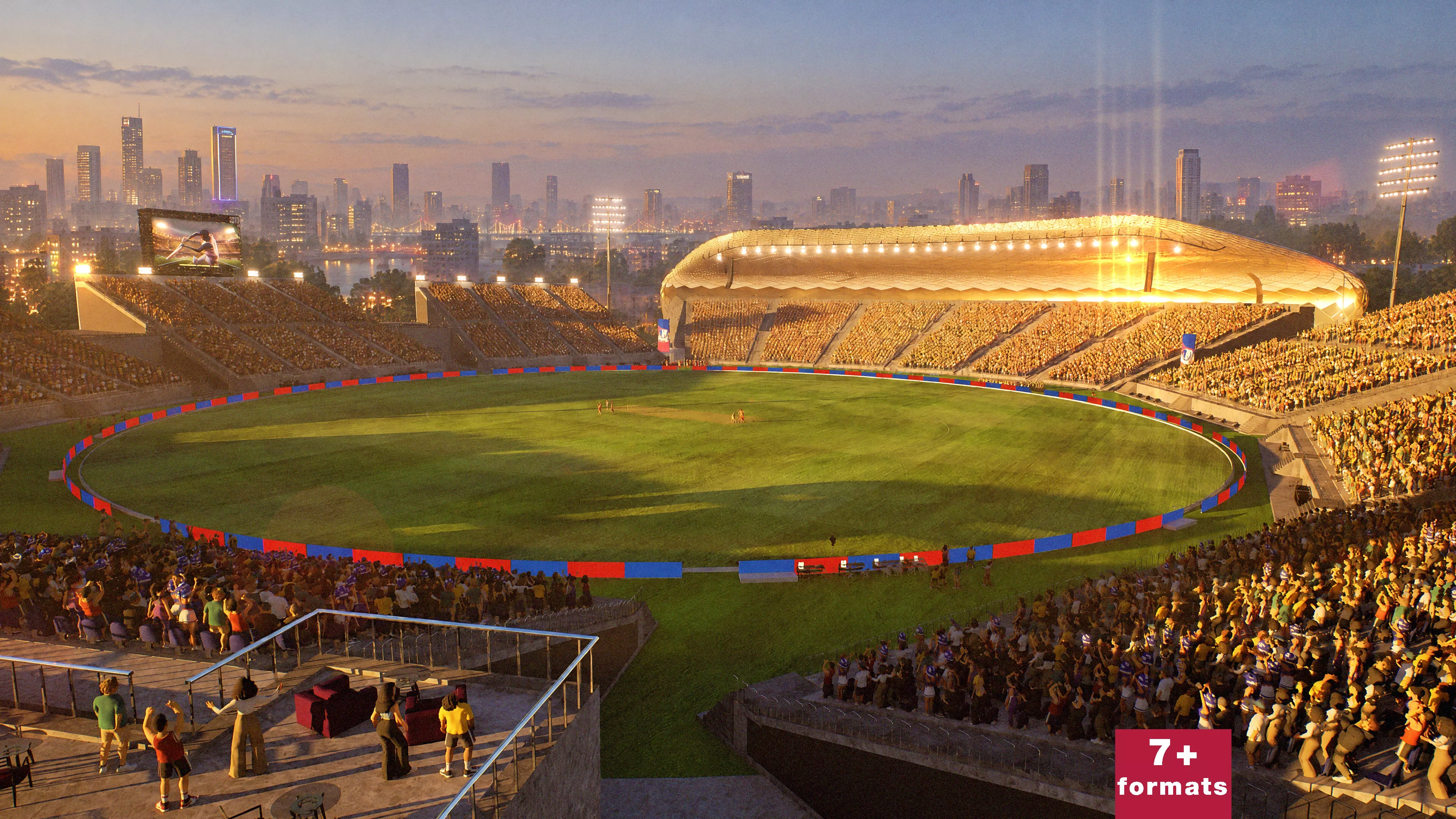 Modular Cricket Arena Stadium 3D Environment with Animated Fans Low-poly 3D model