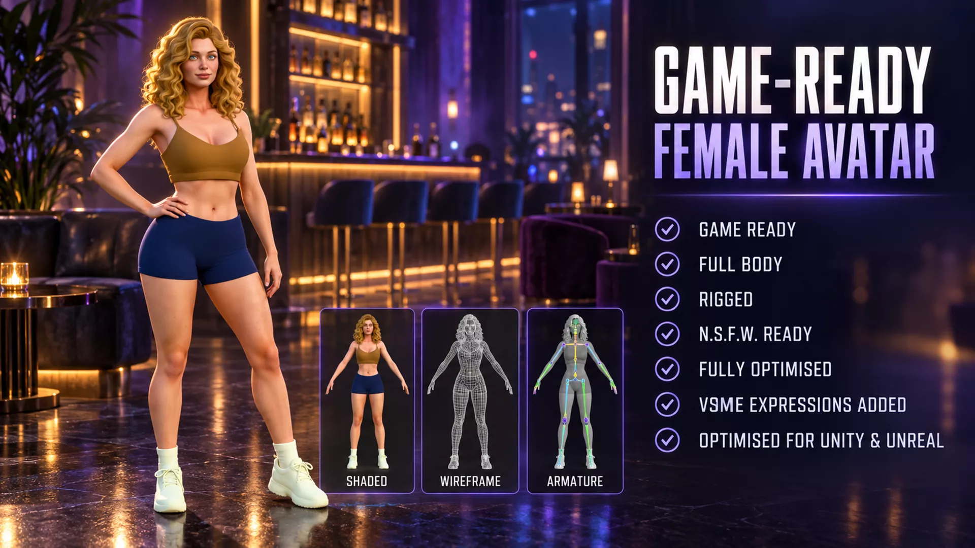 Game Ready Stylized Female Character Rigged Full Body 3D Avatar Low-poly 3D model